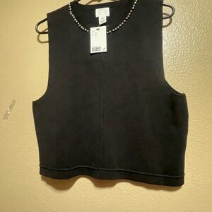 H&M Black Beaded Crop Top women New size M